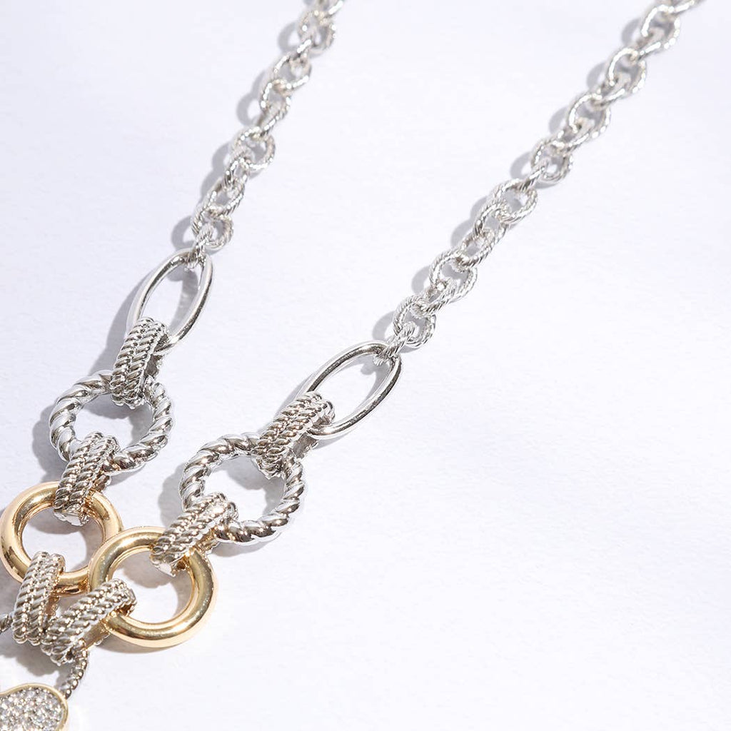 Pave Heart Charm Link Chain Necklace
