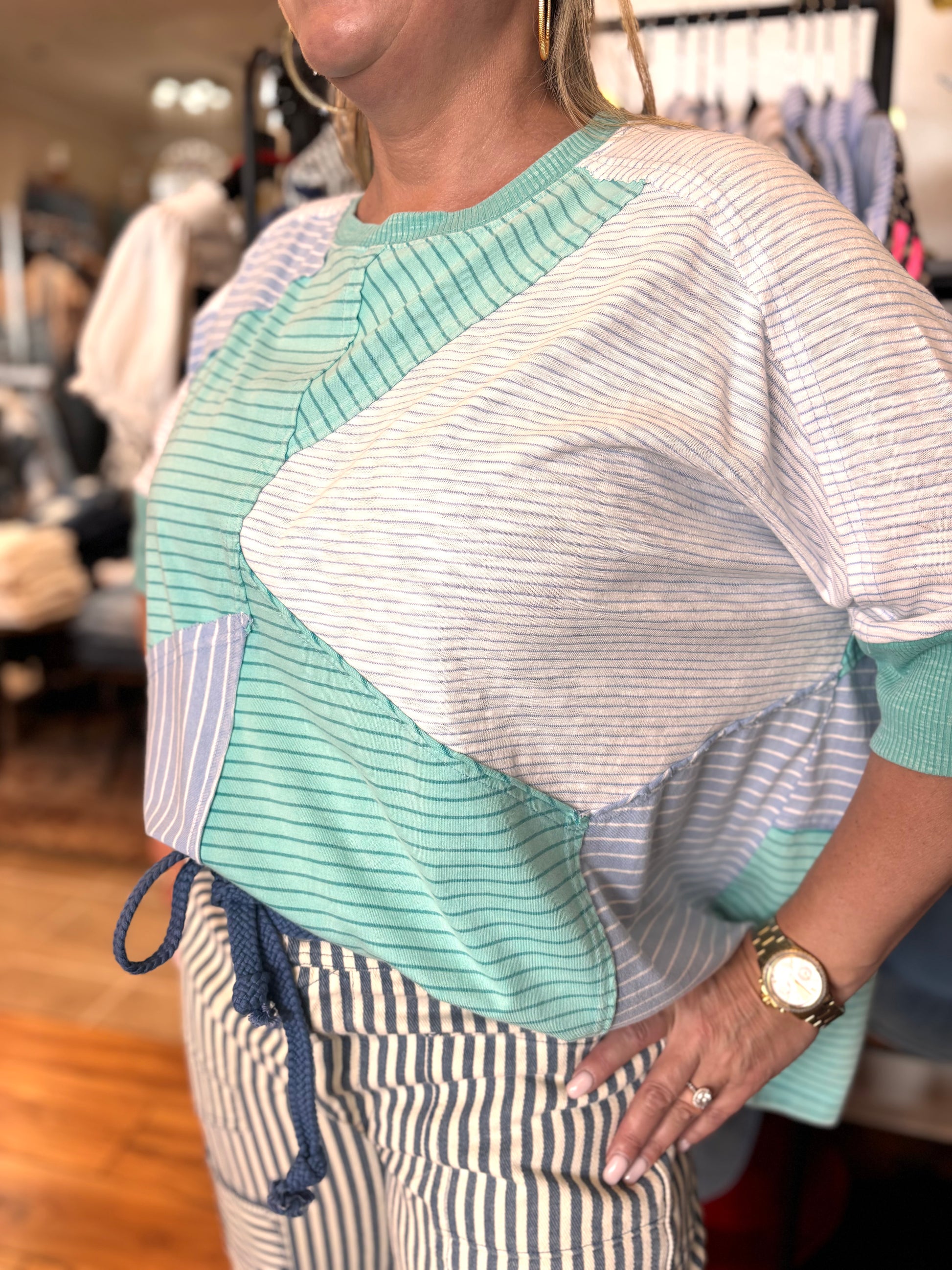 Winay Easel Striped Mix Media Tee