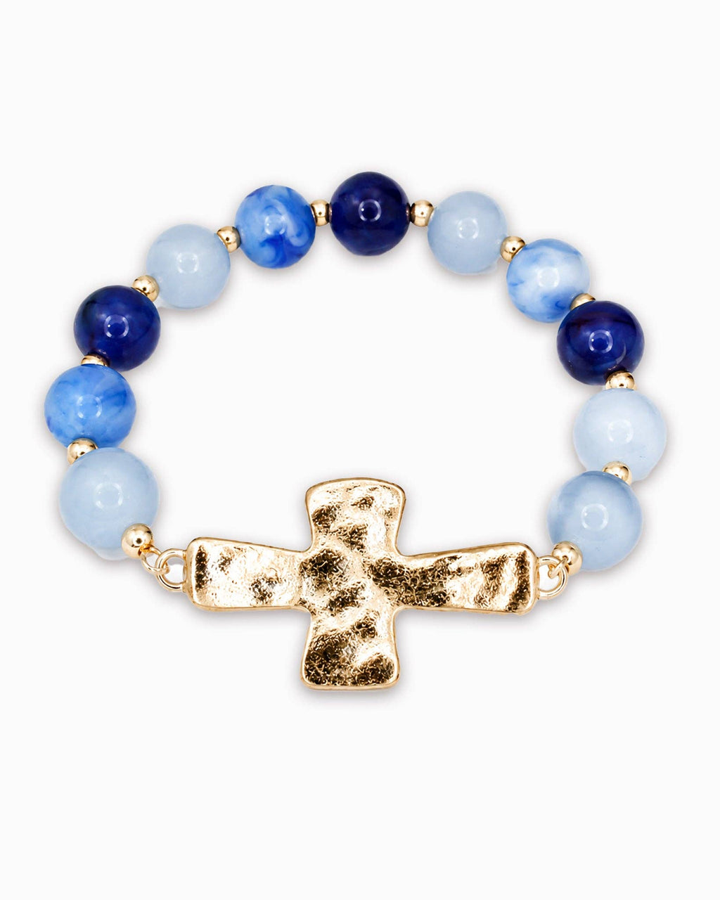 Hammered Cross Pendant Beaded Statement Bracelet - 5 Color