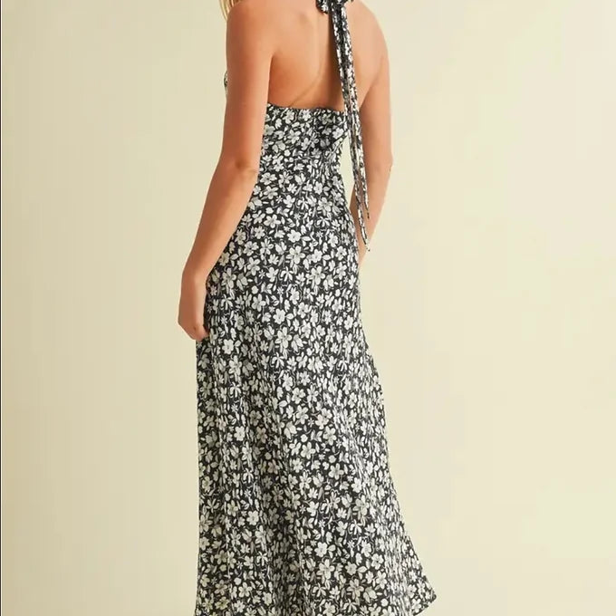 Giilia Printed Halter Neck Tie Dress