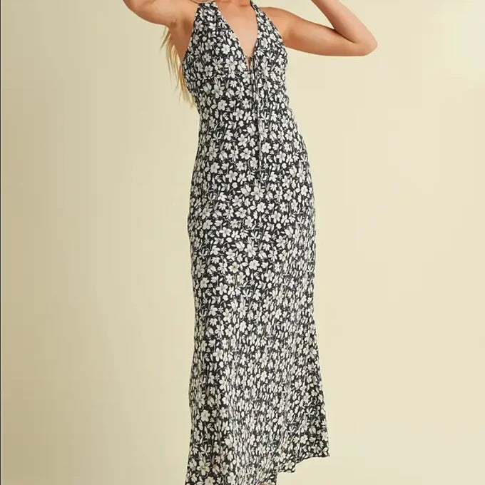 Giilia Printed Halter Neck Tie Dress