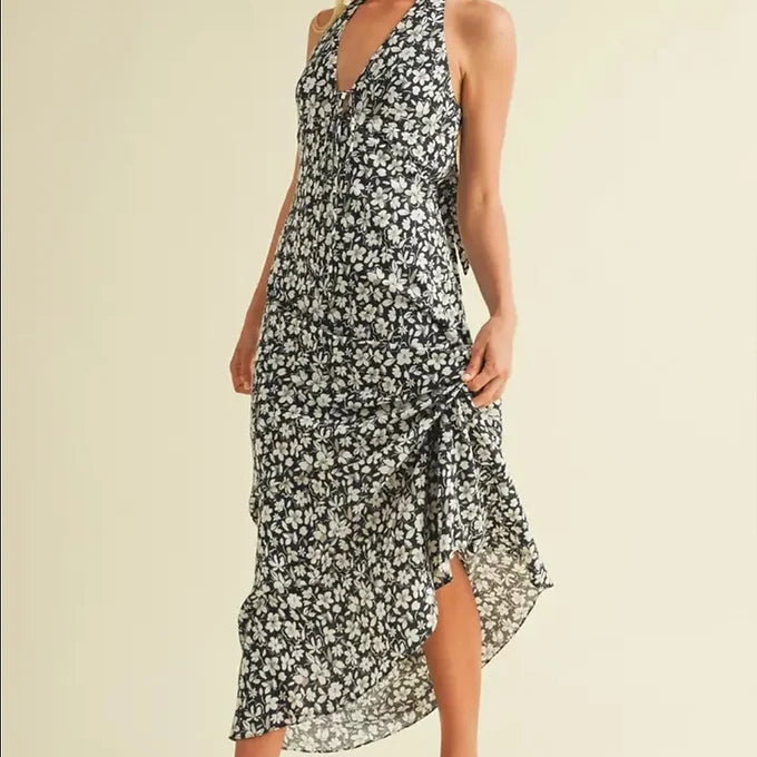 Giilia Printed Halter Neck Tie Dress