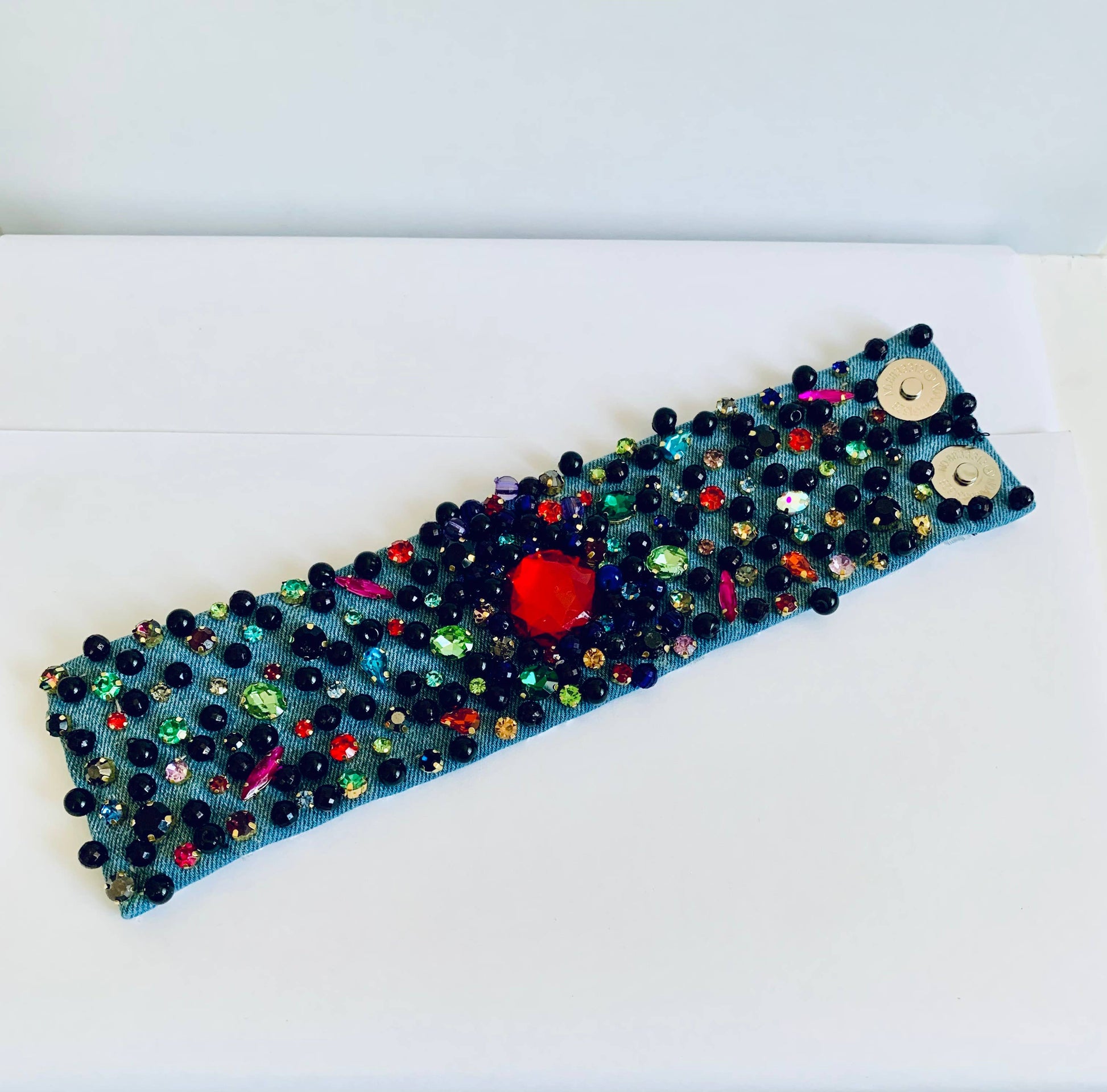 Scarlet Denim Bracelet with Charms and Beads