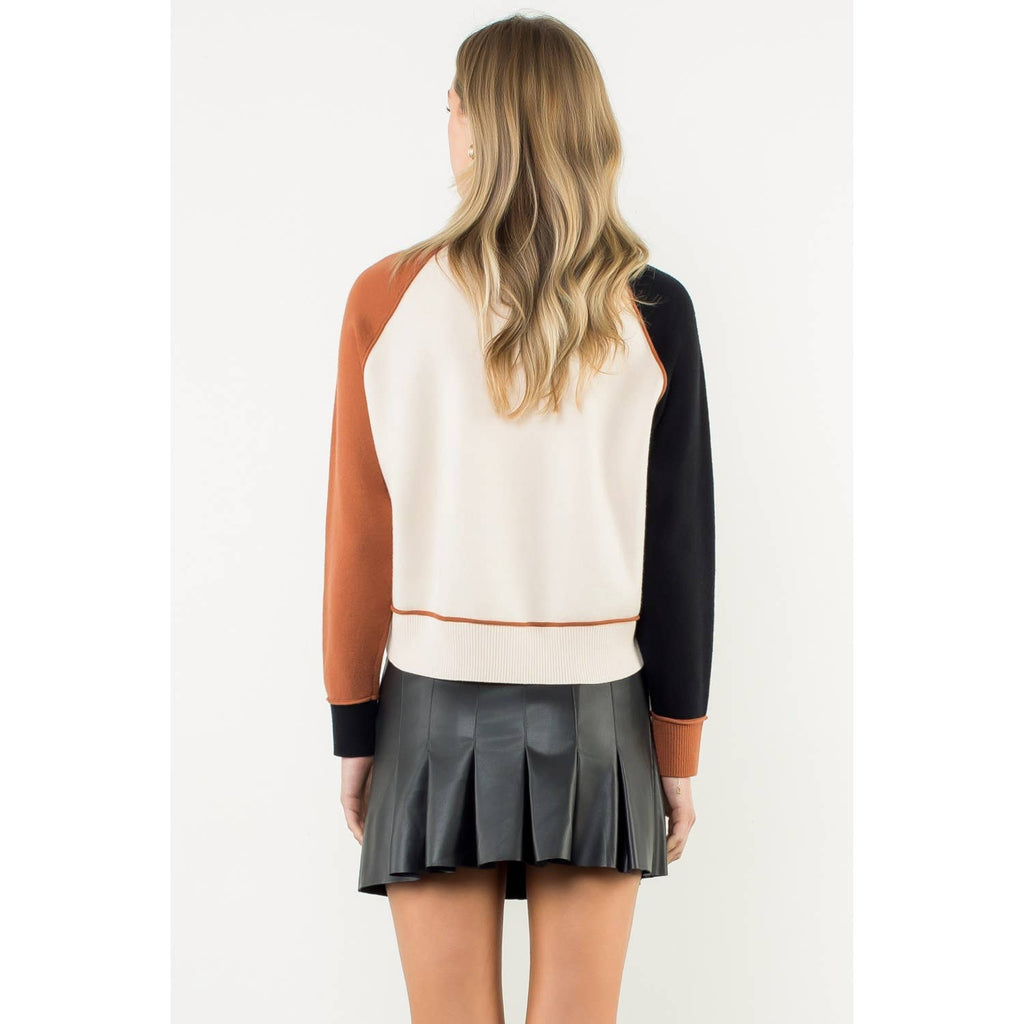 Solange Color Block Sweater - Classic Crew Neck Long Sleeve