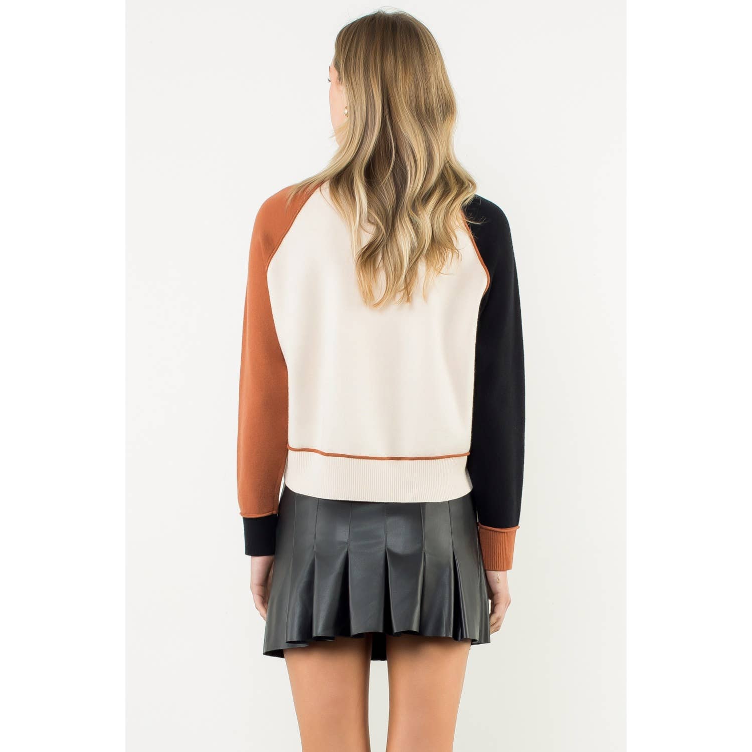 Solange Color Block Sweater - Classic Crew Neck Long Sleeve