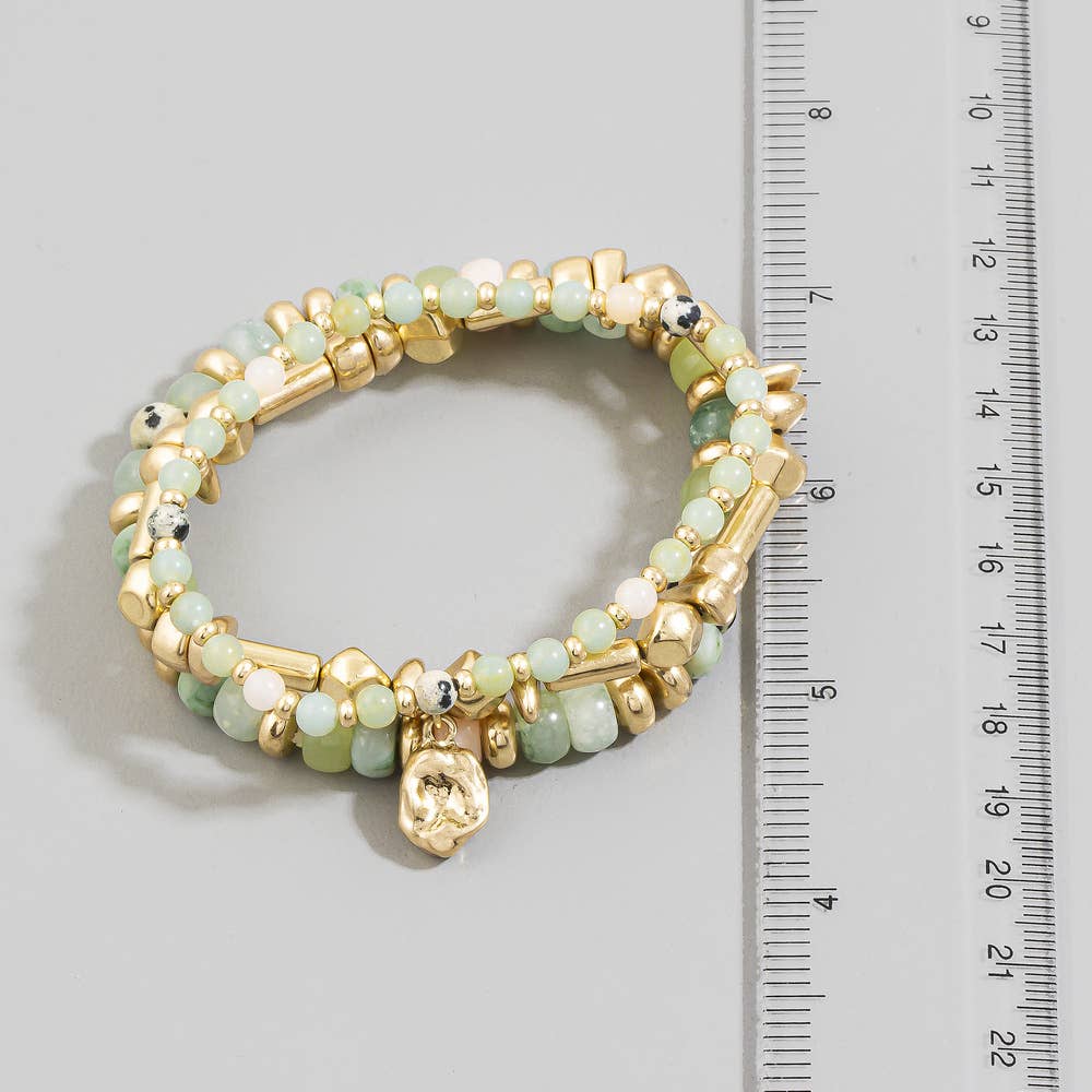 Semi Precious Stone And Metal Layered Bracelet Stack