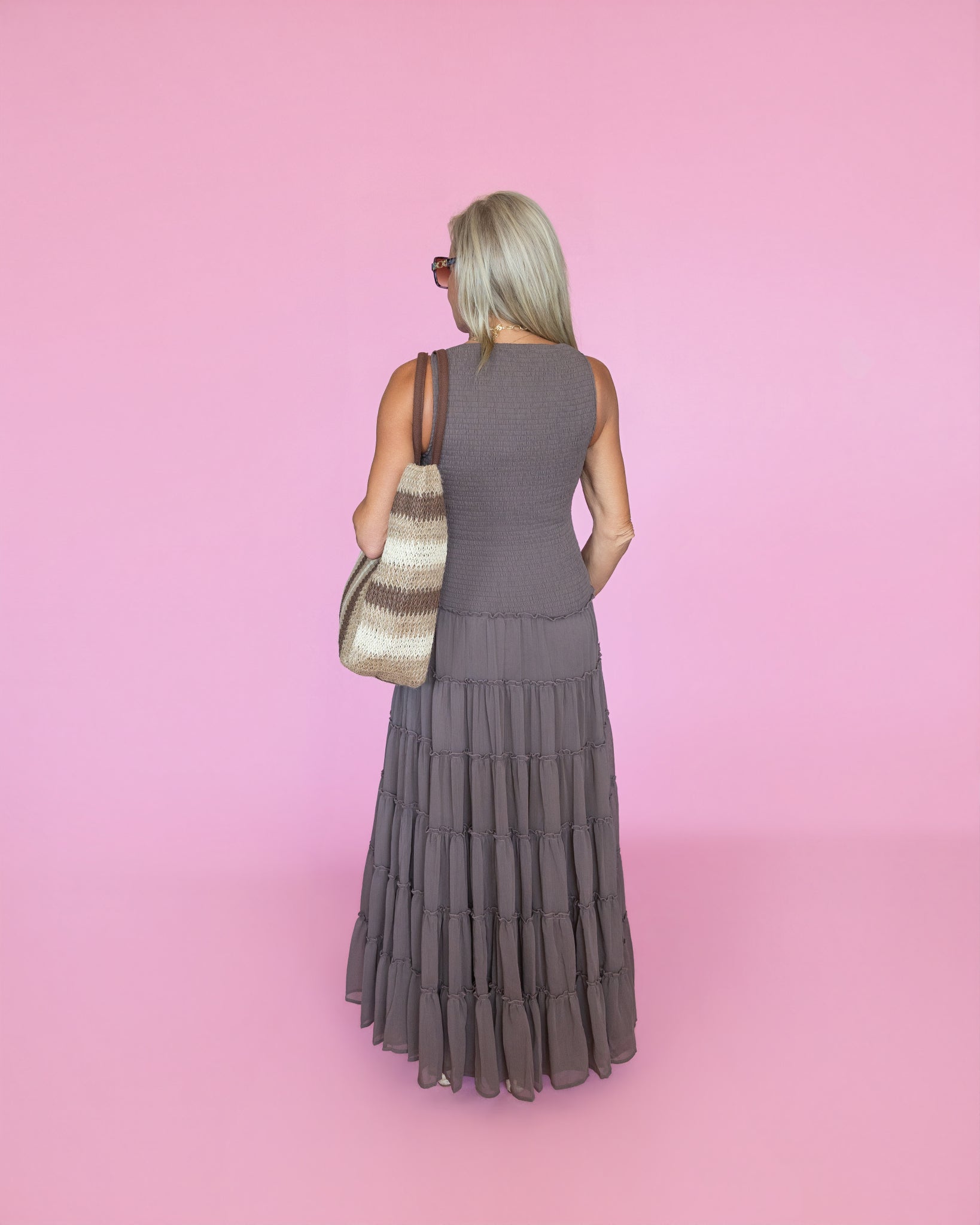 Smocked Boat Neck Tiered Maxi Dress