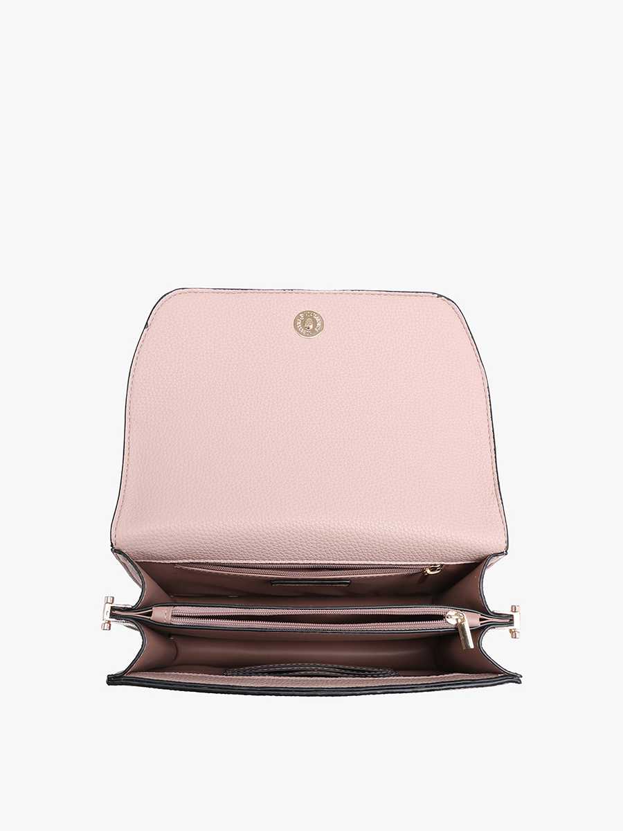 A stylish and versatile vegan leather bag with adjustable straps and multiple compartments.
