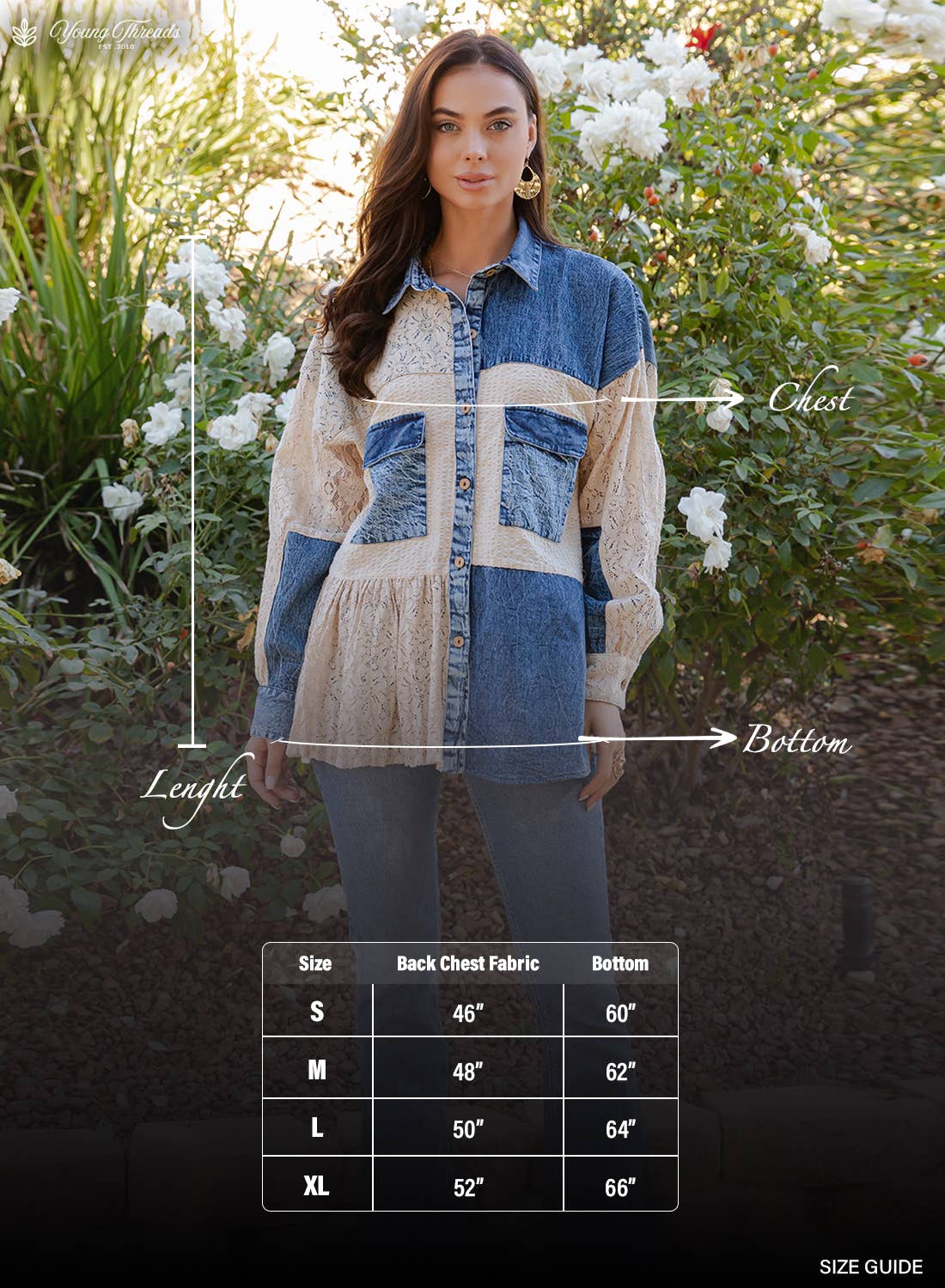 Boho Spliced Denim and Lace Spring Summer Shirt Jacket