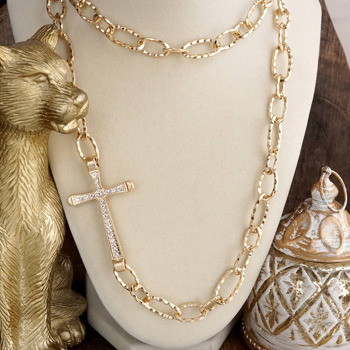 Side Cross Long Necklace - Gold Tone – Faithline
