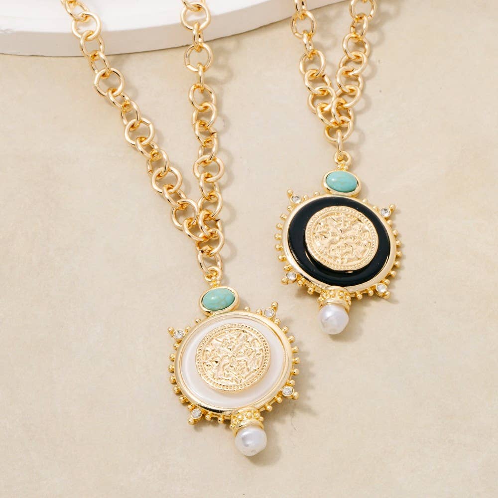 Turquoise Accent Medallion Pendant Necklace