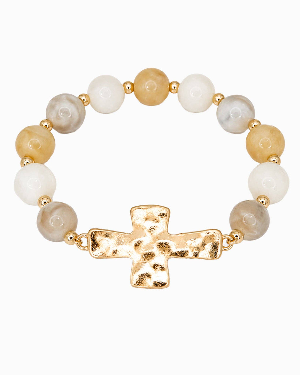 Hammered Cross Pendant Beaded Statement Bracelet - 5 Color