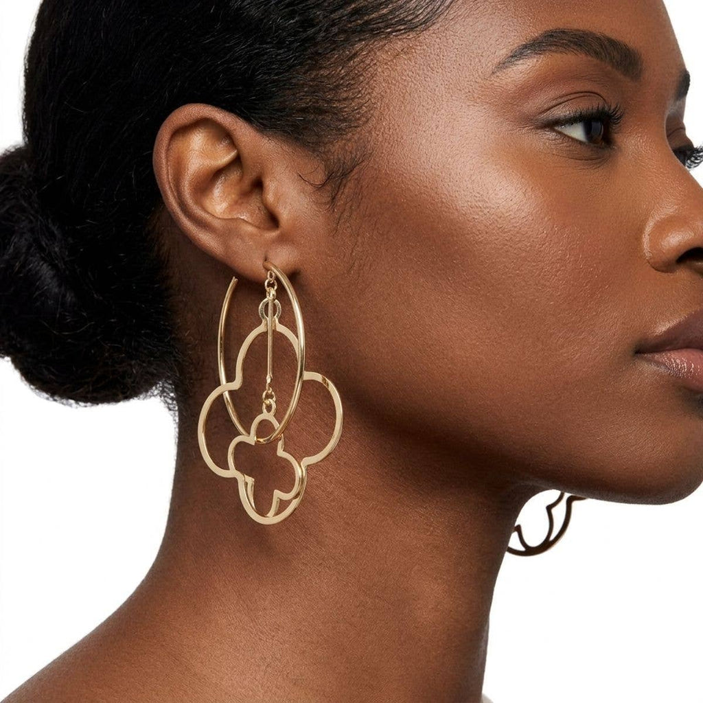 Hoop Gold Interconnected Quatrefoil Earrings