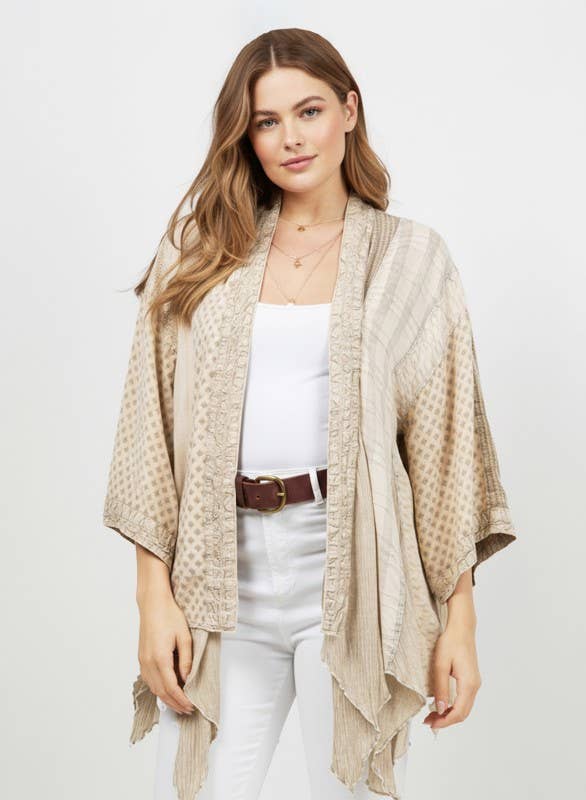 Boho Summer Lightweight Mixed Pattern Kimono Shrug Top