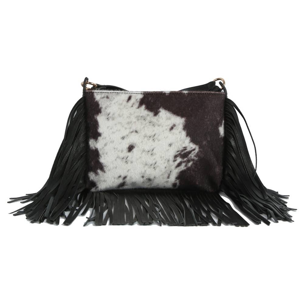 Calf Hair Cow Printed Fringe Crossbody Bag