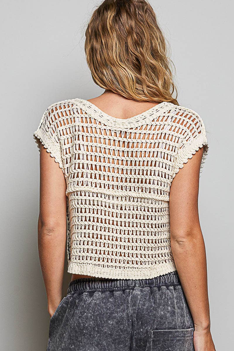 POL Sleeveless Crochet Weave Pattern Top