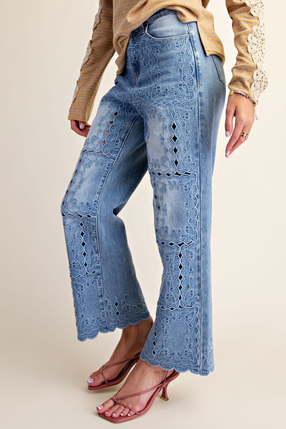 EASEL Embroidered Lace Jeans