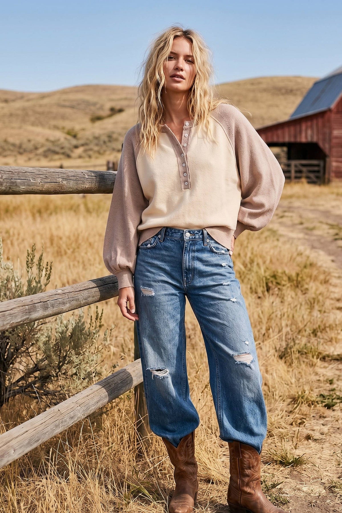 Brielle Color Block Henley Sweater