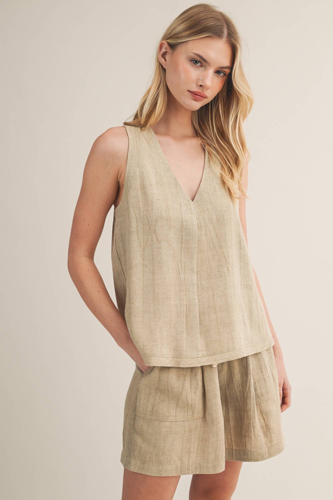 Textured Weave V-Neck Sleeveless Top