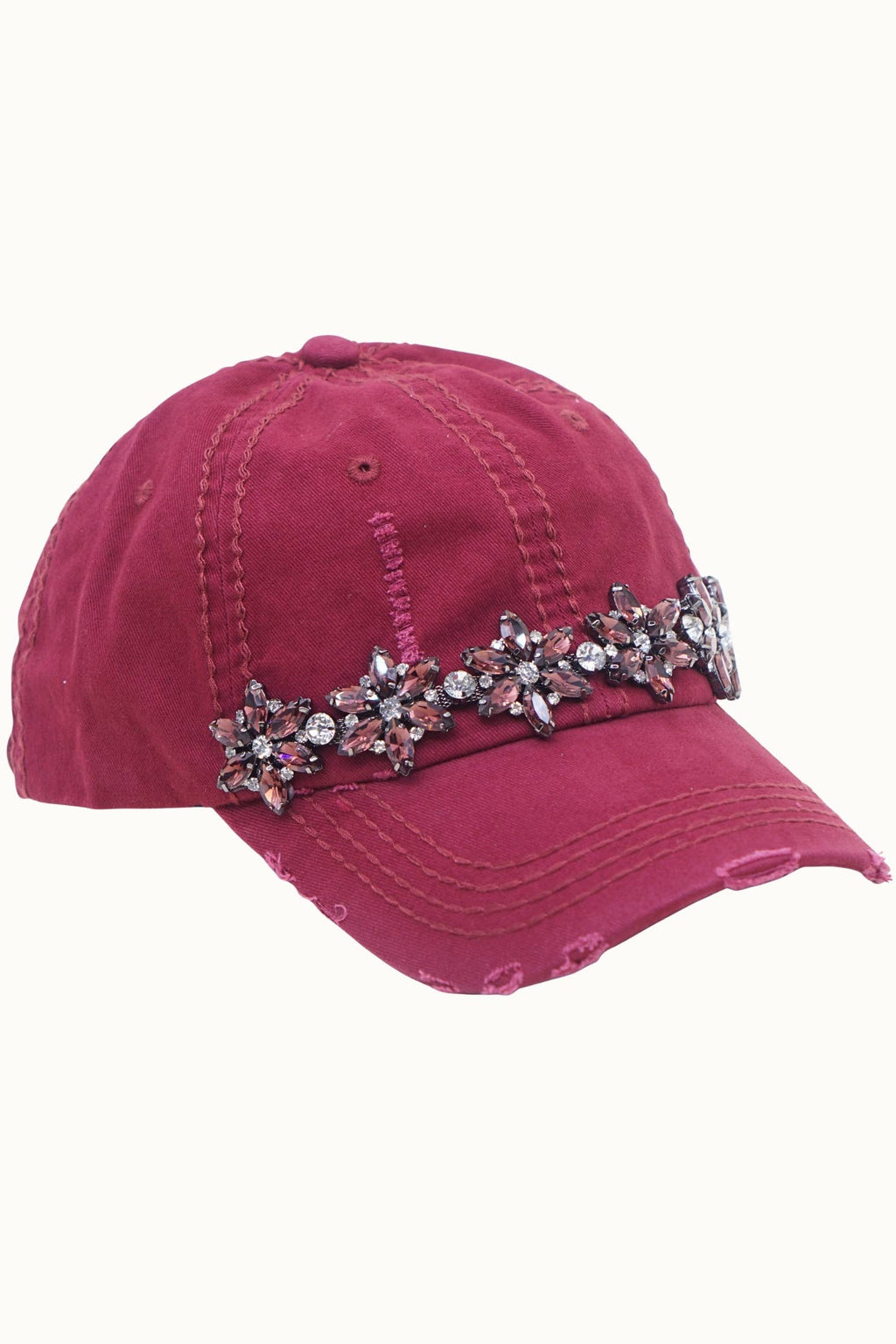 Bejeweled Bling Glitz Distressed Cap, Adjustable