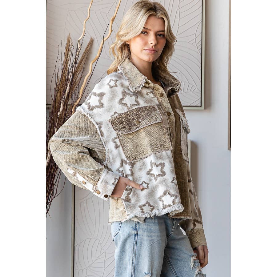 WASHED STAR PRINT CORDUROY MIX JACKET