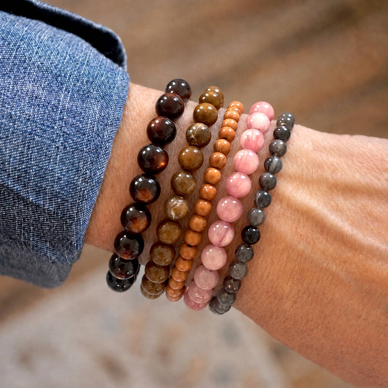 Acrylic Beaded Stretch Bracelet Set – Fall Canyon Mix