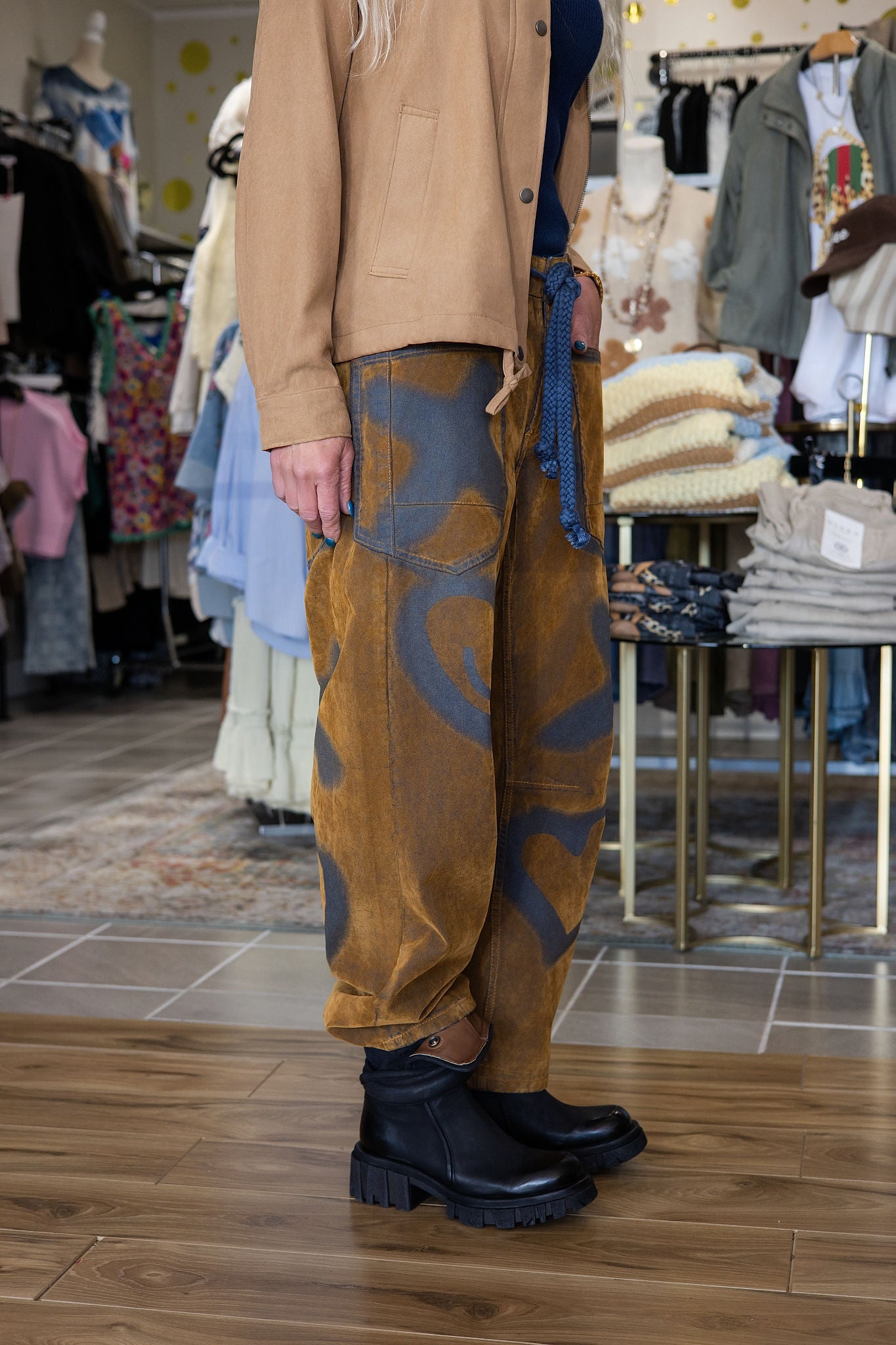 XO Vintage Tie Waist Velvet Suede Pants