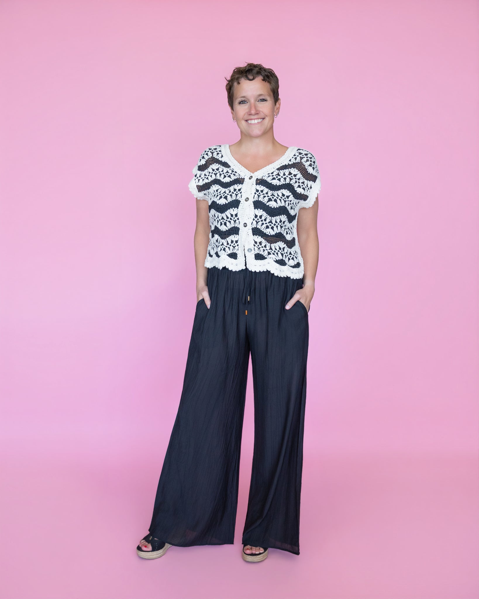 POL Sleeveless Crochet Weave Pattern Top