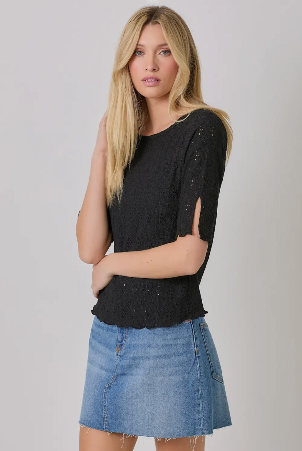 Marissah Boat Neck Lettuce Hem Top