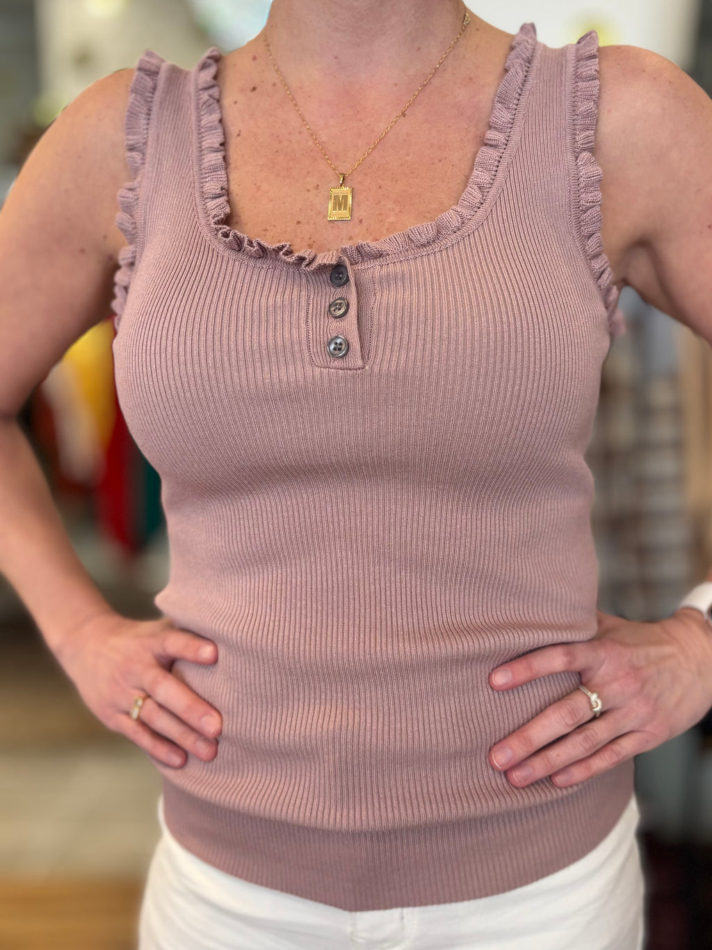Easel Riley Ribbed Ruffle Tank
