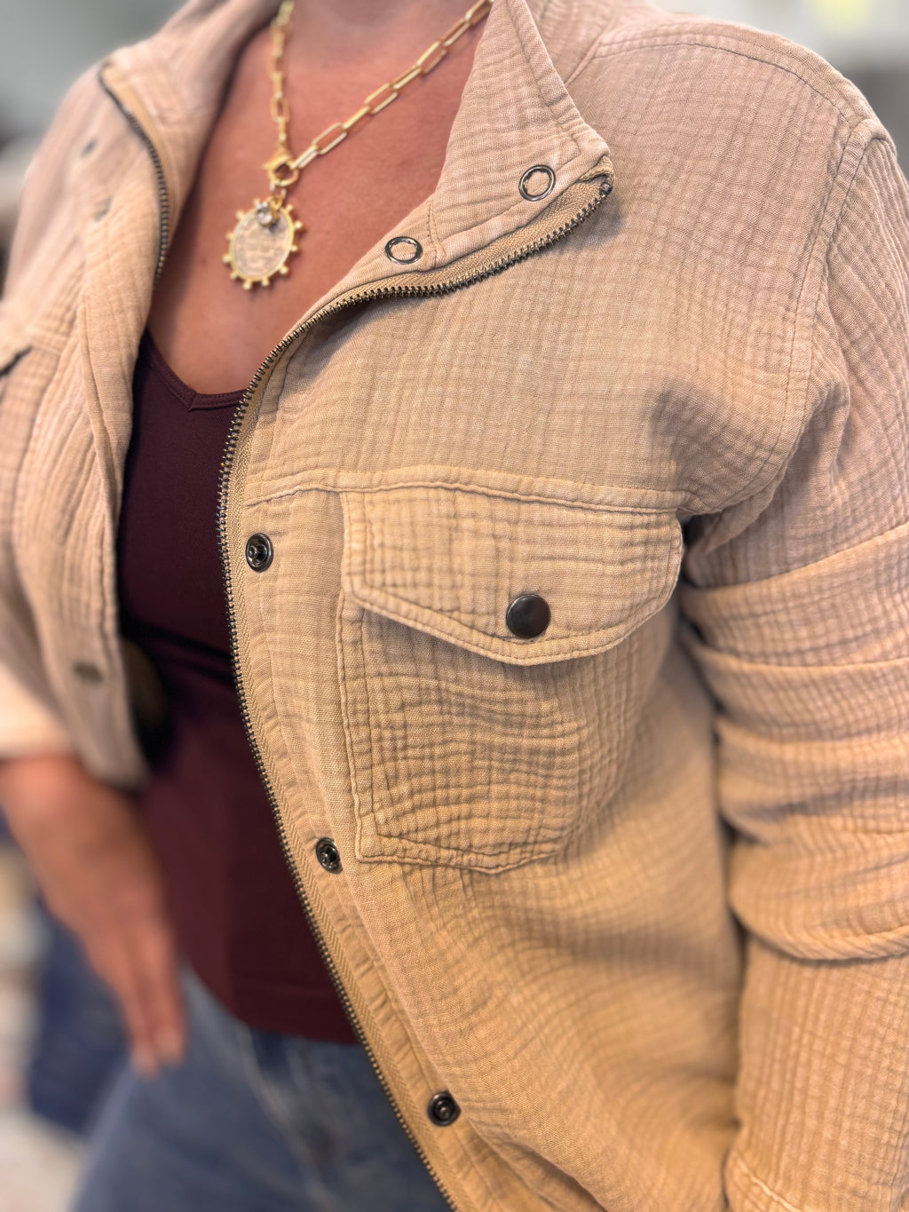 Colleen Double Cotton Gauze Lightweight Jacket - Soft Beige