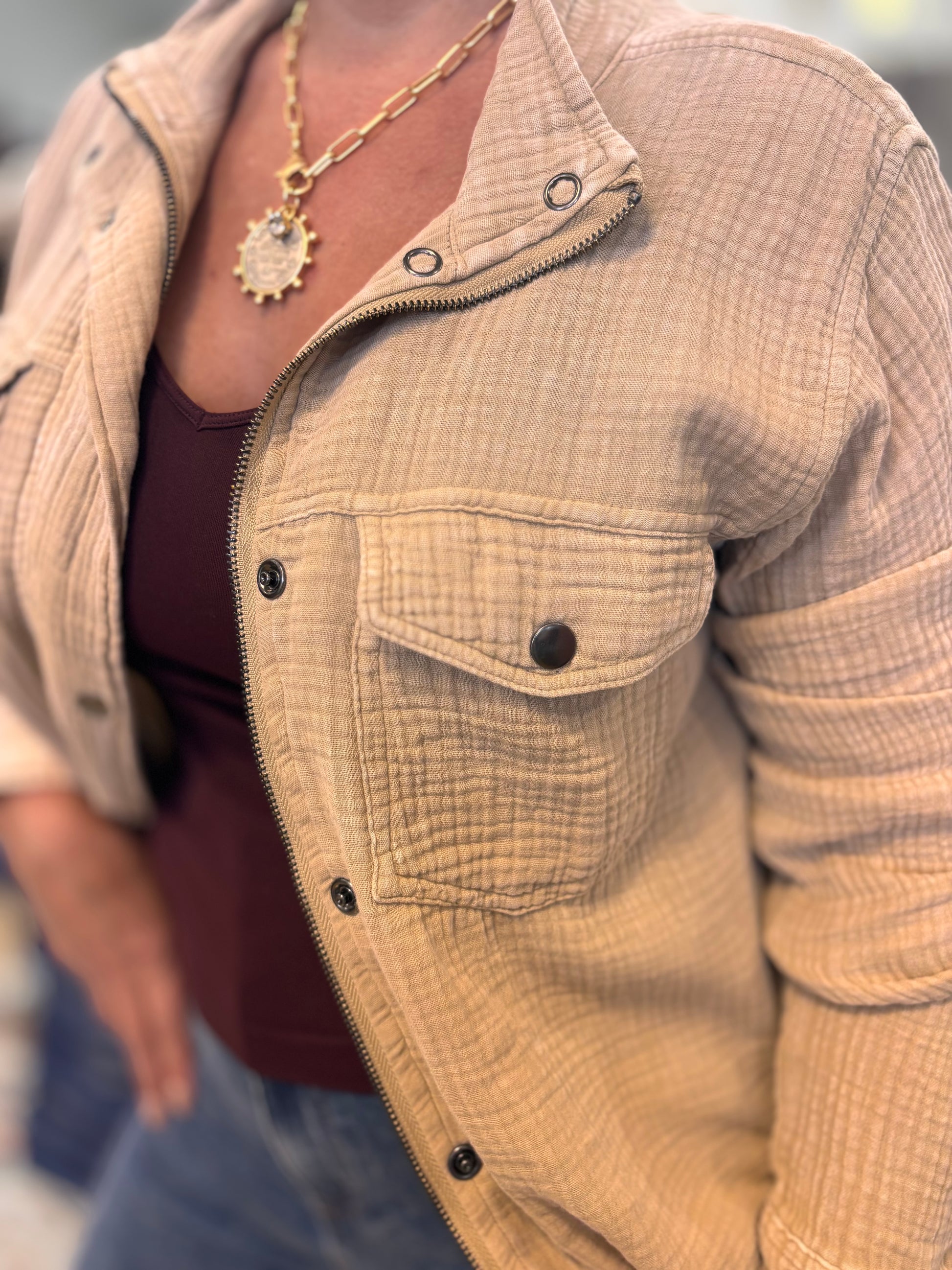 Colleen Double Cotton Gauze Lightweight Jacket - Soft Beige