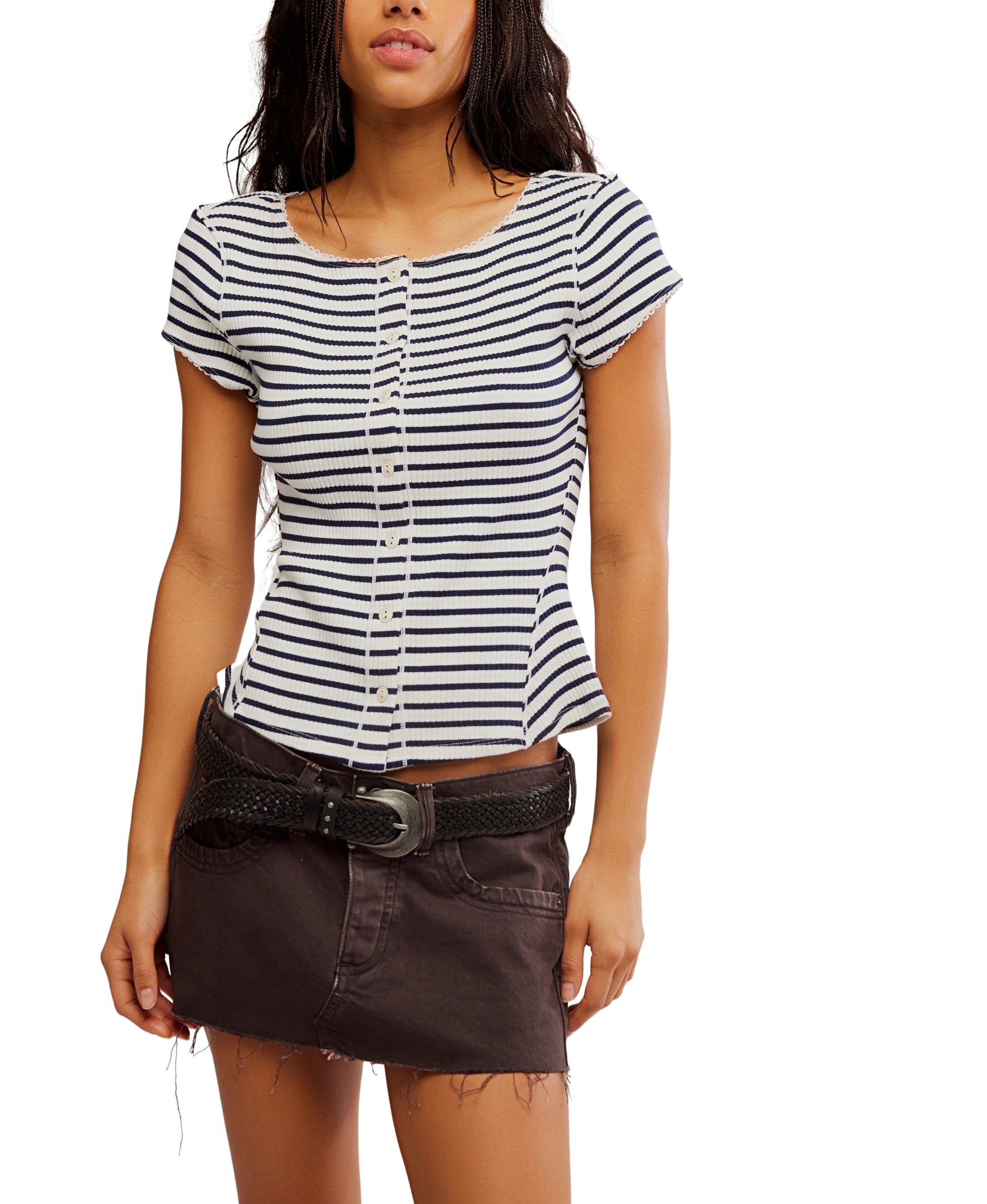Free People Most Wanted Striped Short-Sleeve Cardi