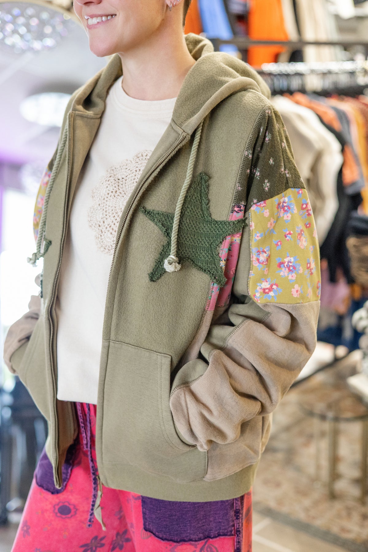 Piper Patchwork Star Zip-Up Hoodie