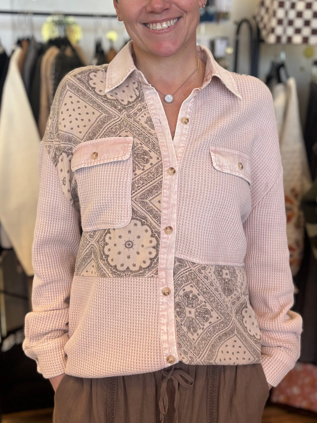 The Camille Patchwork Waffle Button-Up