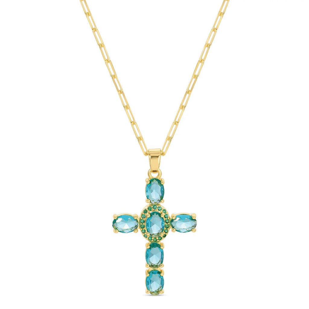 Splendid Iris Eye-Catching Cross Pendant with Paperclip Chain