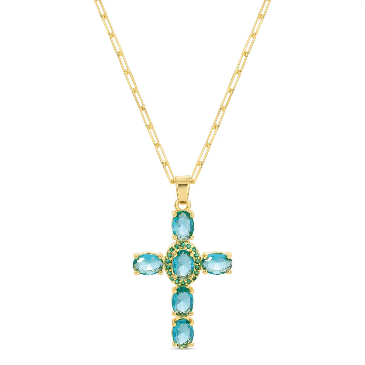 Splendid Iris Eye-Catching Cross Pendant with Paperclip Chain