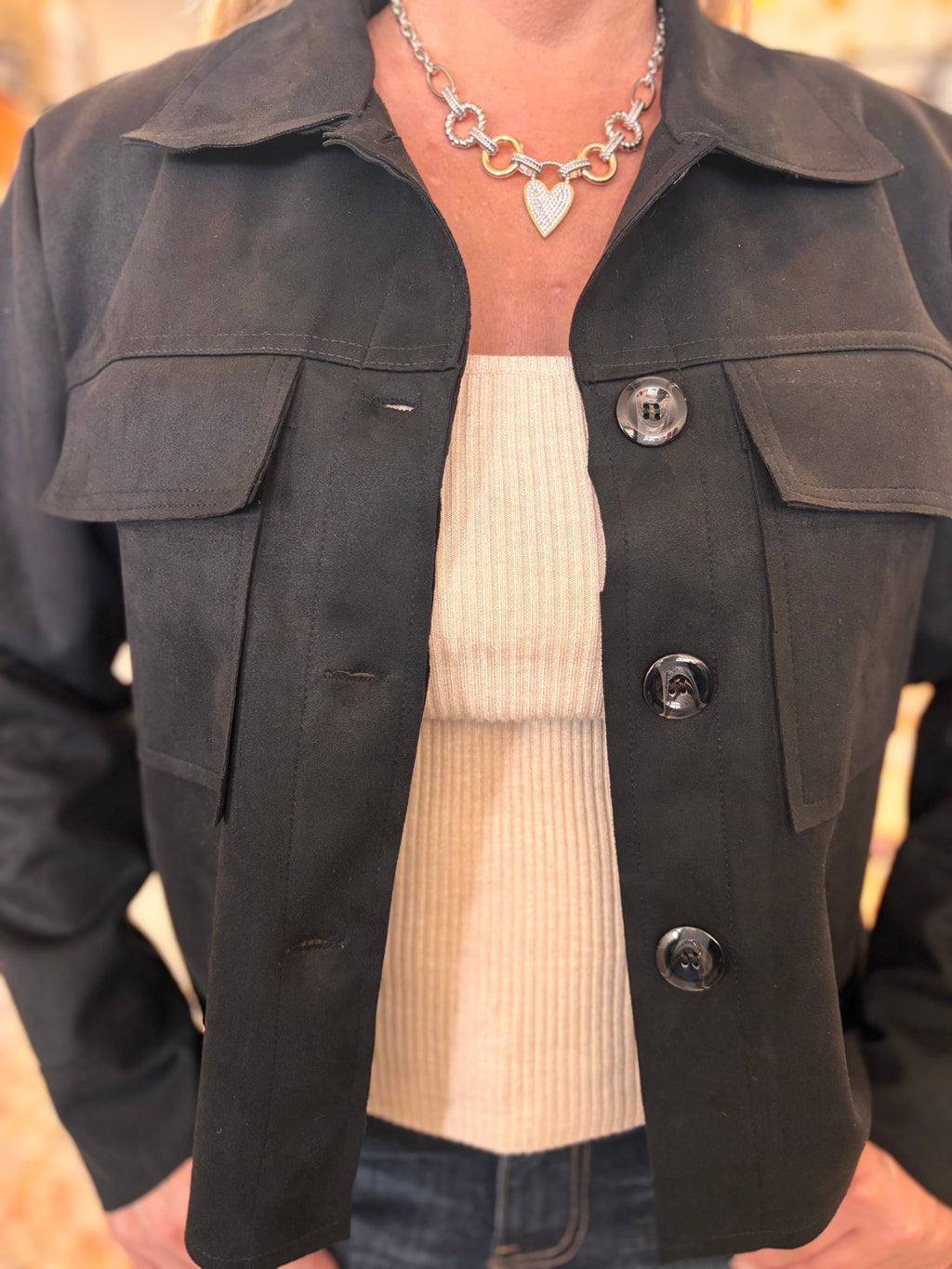 Nadya Classic Button-Down Suede- Like Jacket