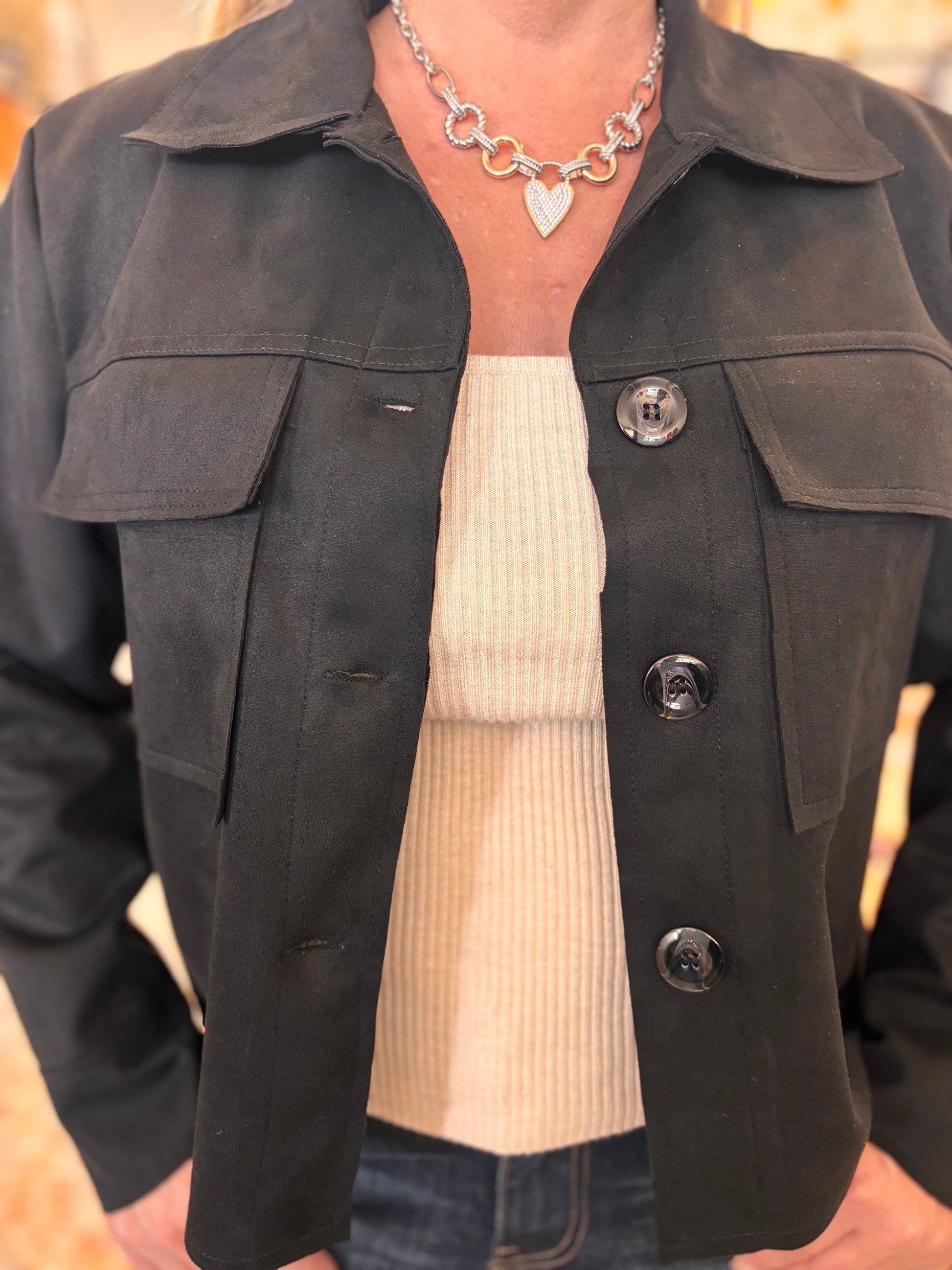 Nadya Classic Button-Down Suede- Like Jacket