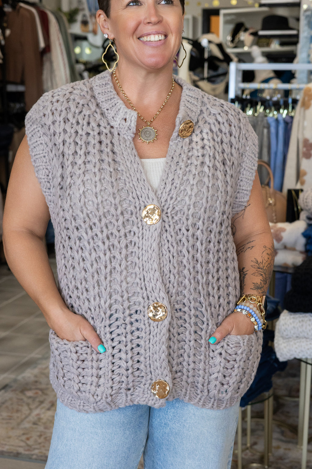 Loretta Oversized Button Down Top - Italian Chunky Knit