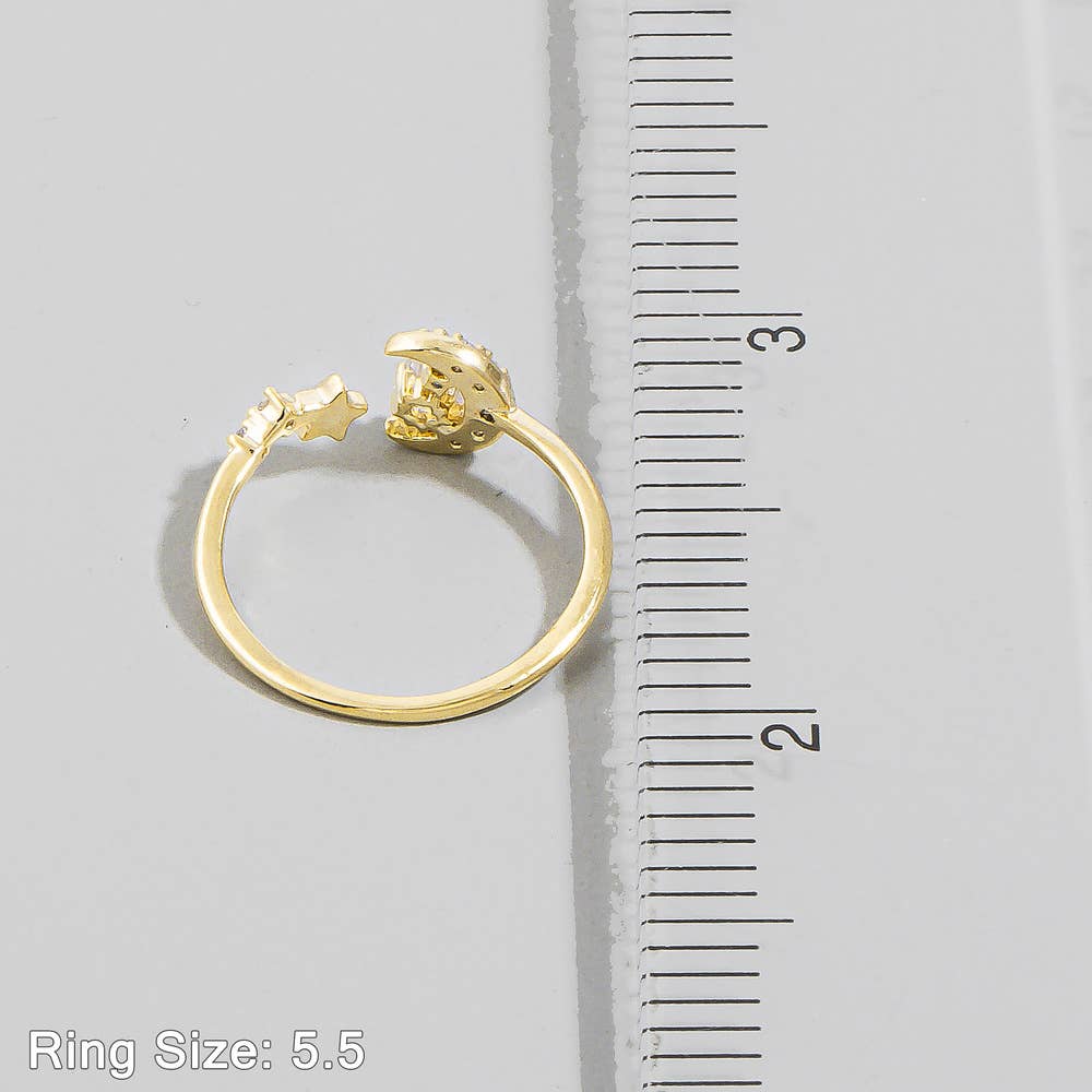 Cz Celestial Moon And Star Cluster Cuff Ring