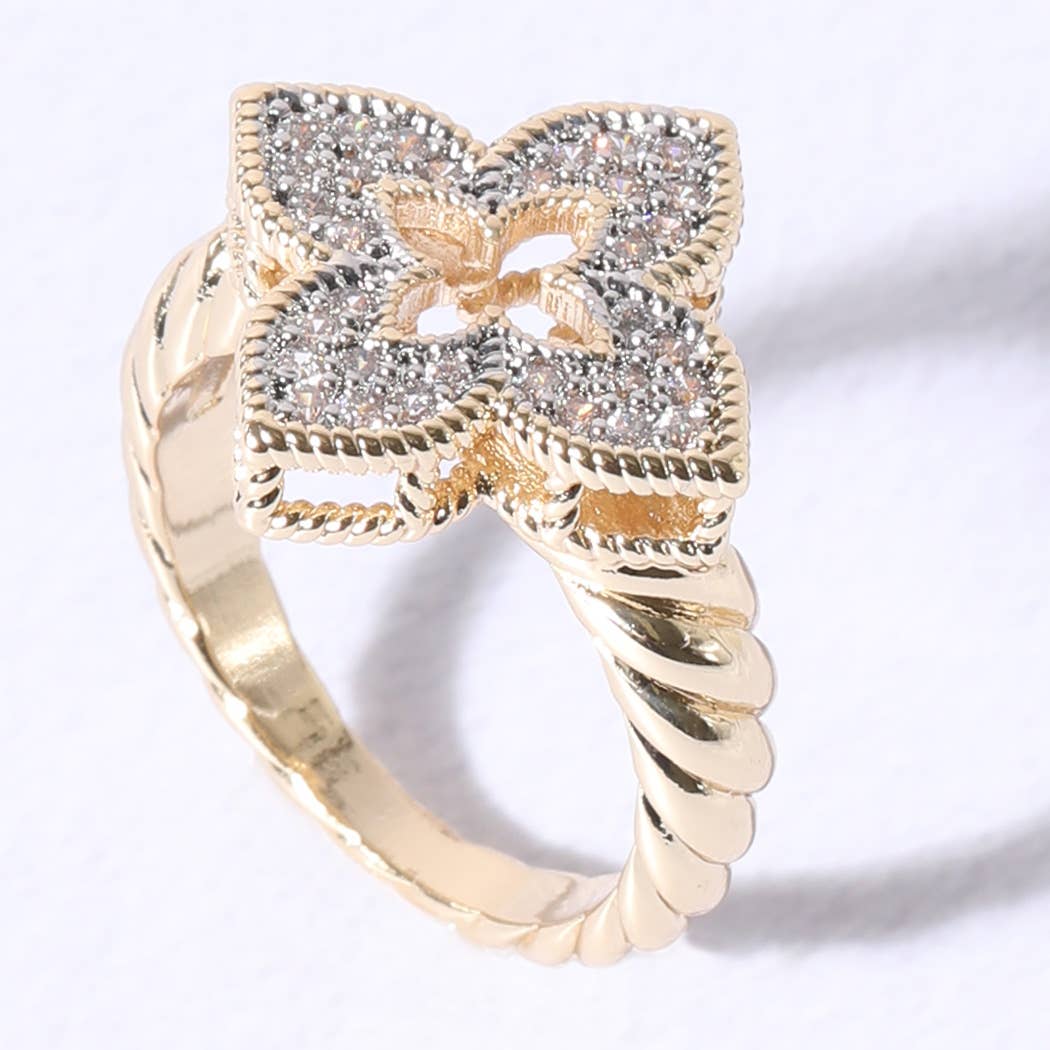 Princess Flower Clover Cubic Zirconia Rings