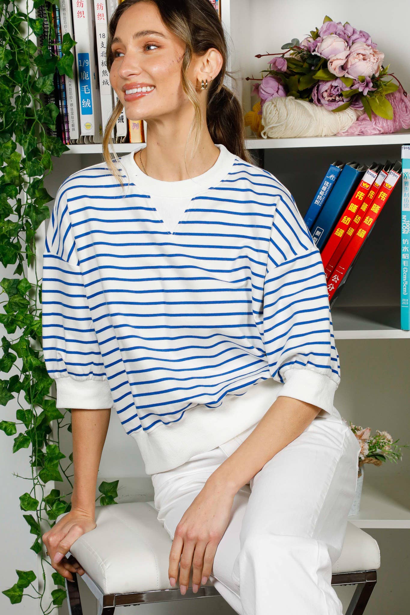 Striped Sweatshirt Terry Short Sleeve/Tessa