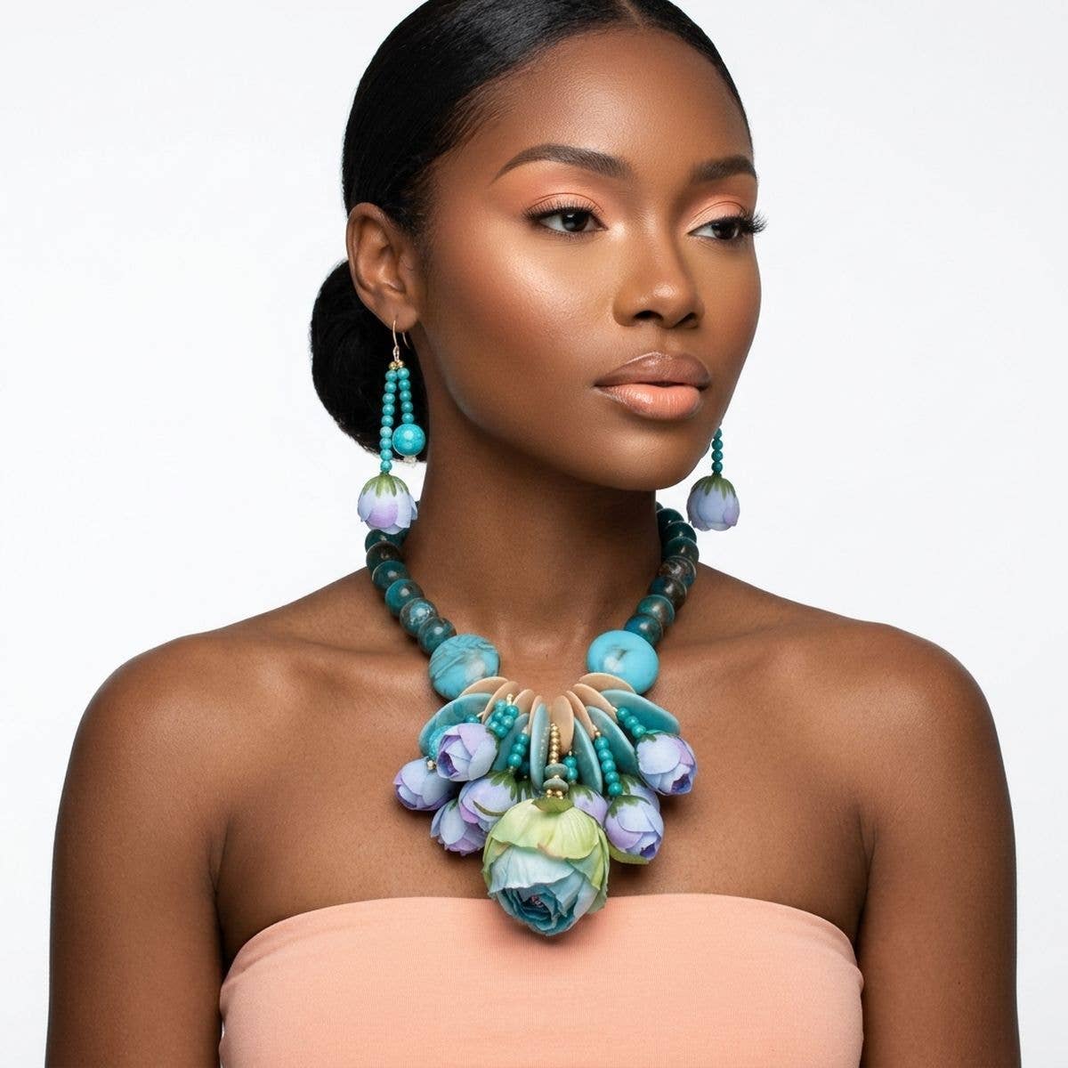 Turquoise Floral Garden Statement Bib Necklace