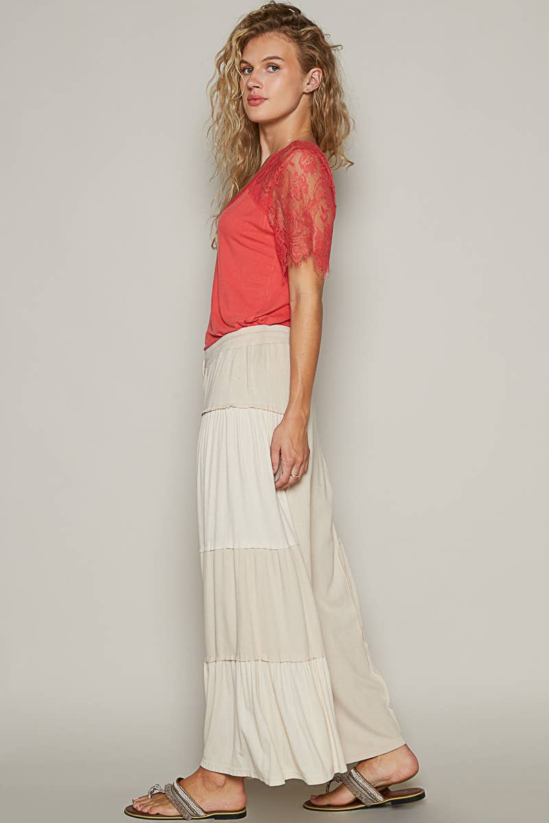 POL Ribbed Contrast Wide Leg Pants