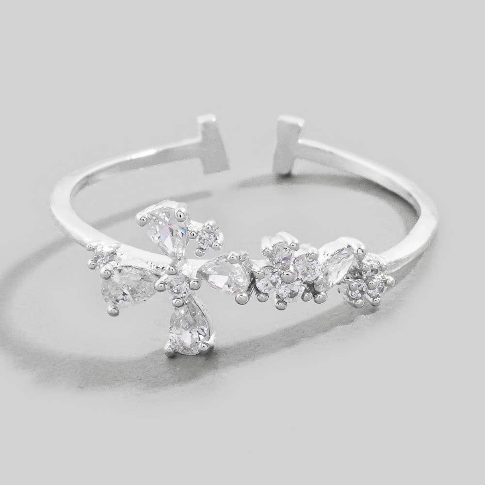 Gold Dipped Cz Adjustable Band Flower Ring