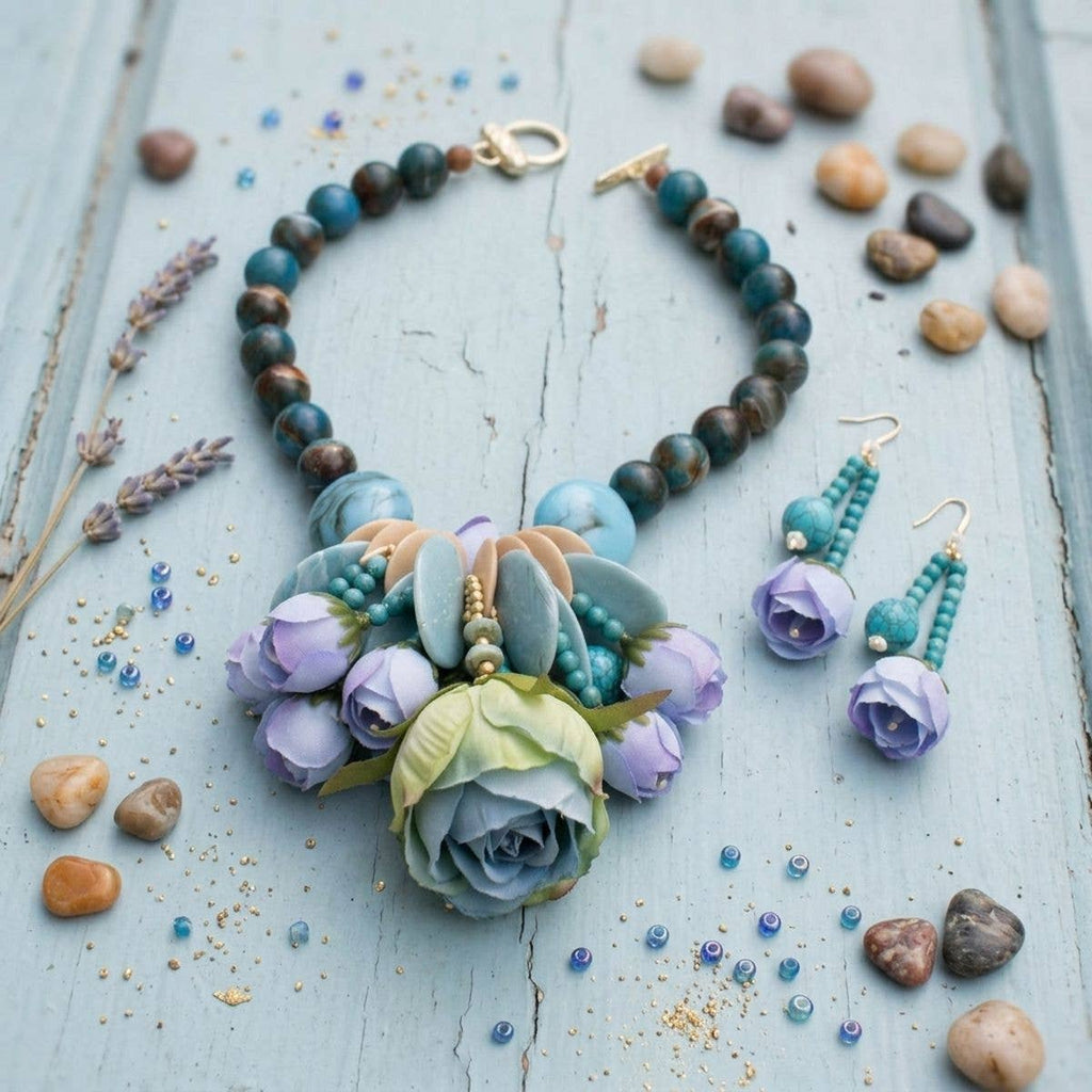 Turquoise Floral Garden Statement Bib Necklace