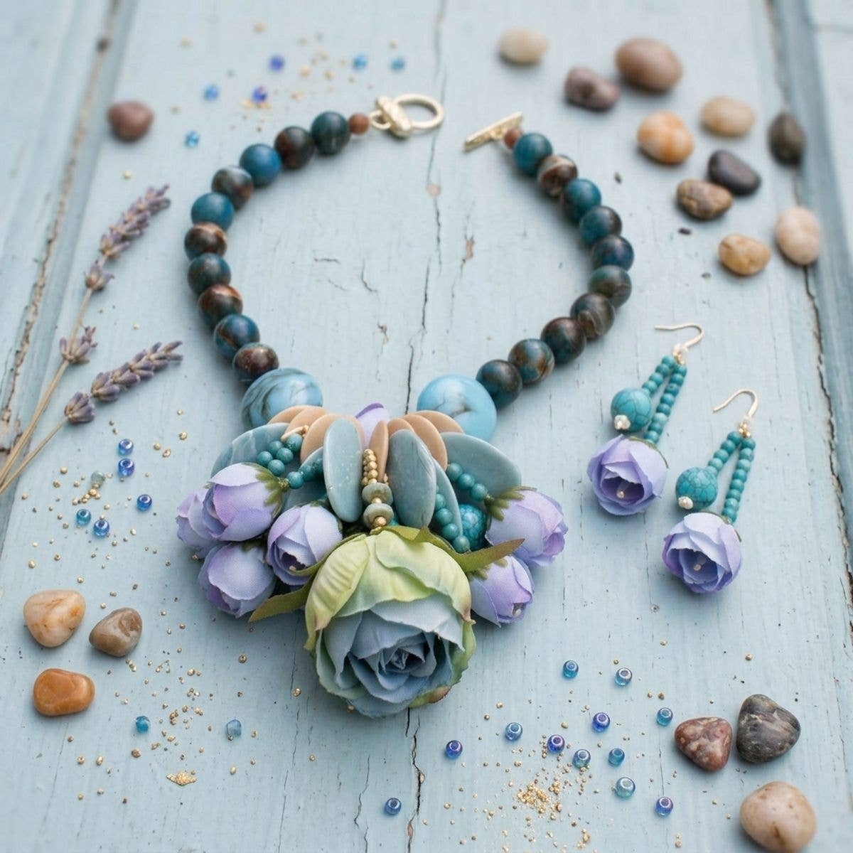 Turquoise Floral Garden Statement Bib Necklace