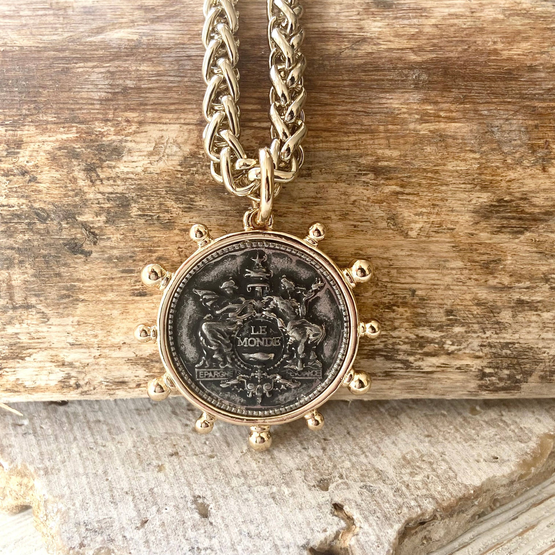 French Coin Queen England Necklace