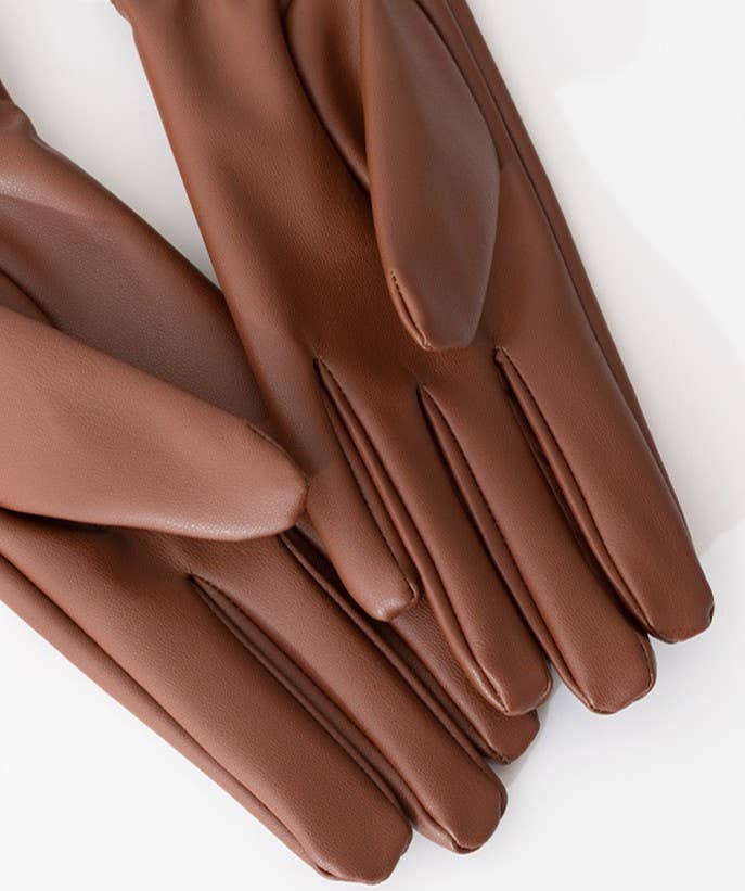 Faux Leather Gloves with Gold Buckle Detail